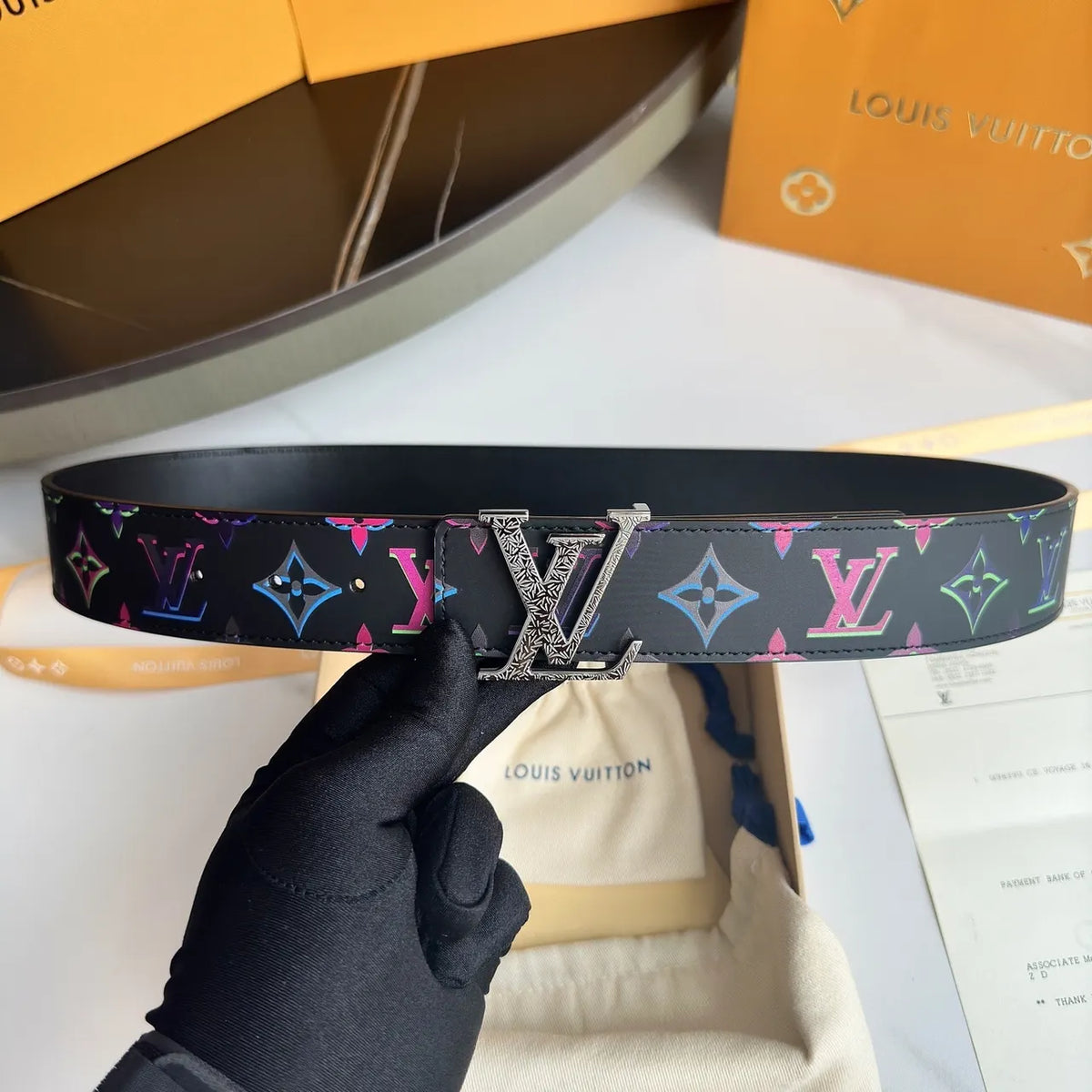 LV Black Multicolor Belt - Hình 4