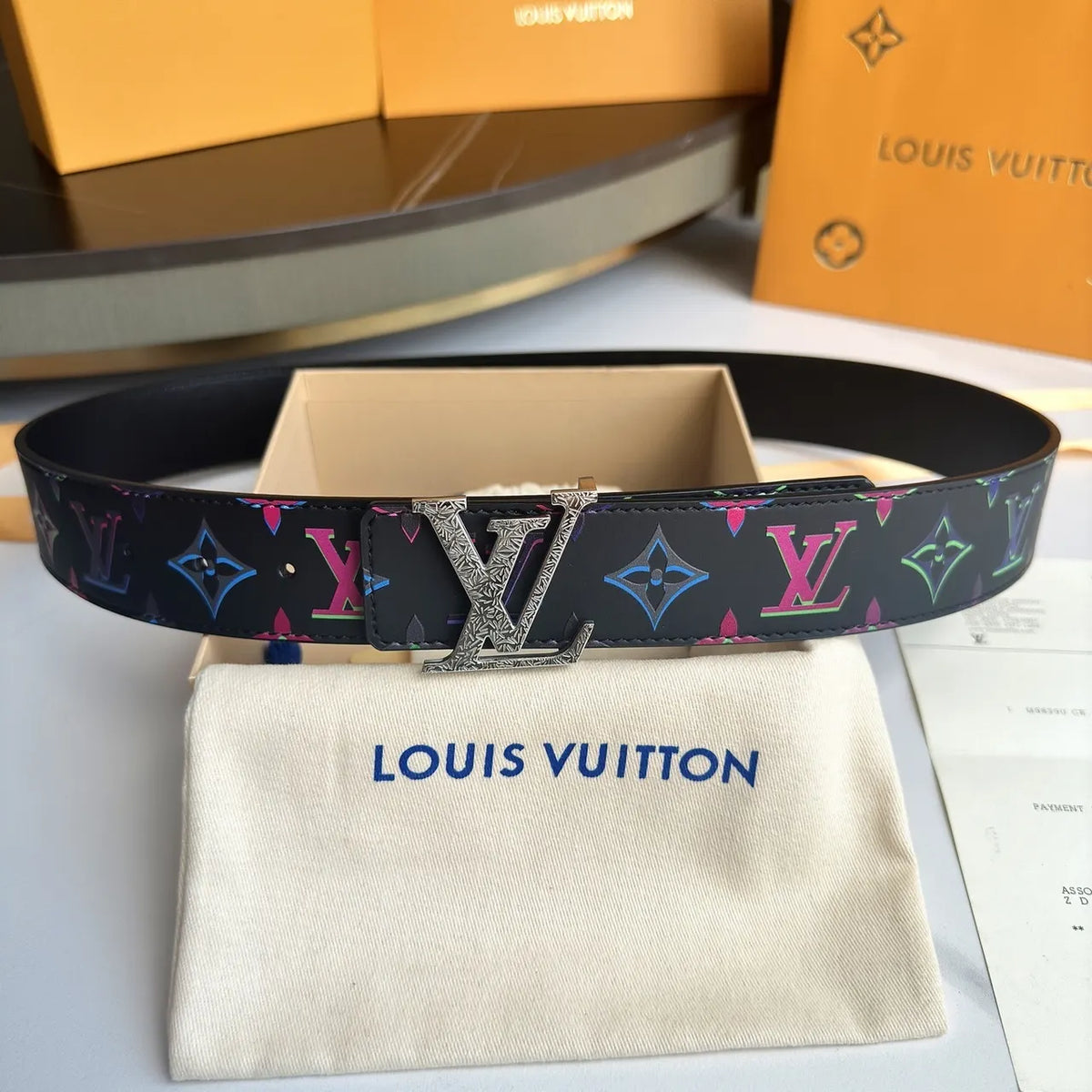 LV Black Multicolor Belt - Hình 3