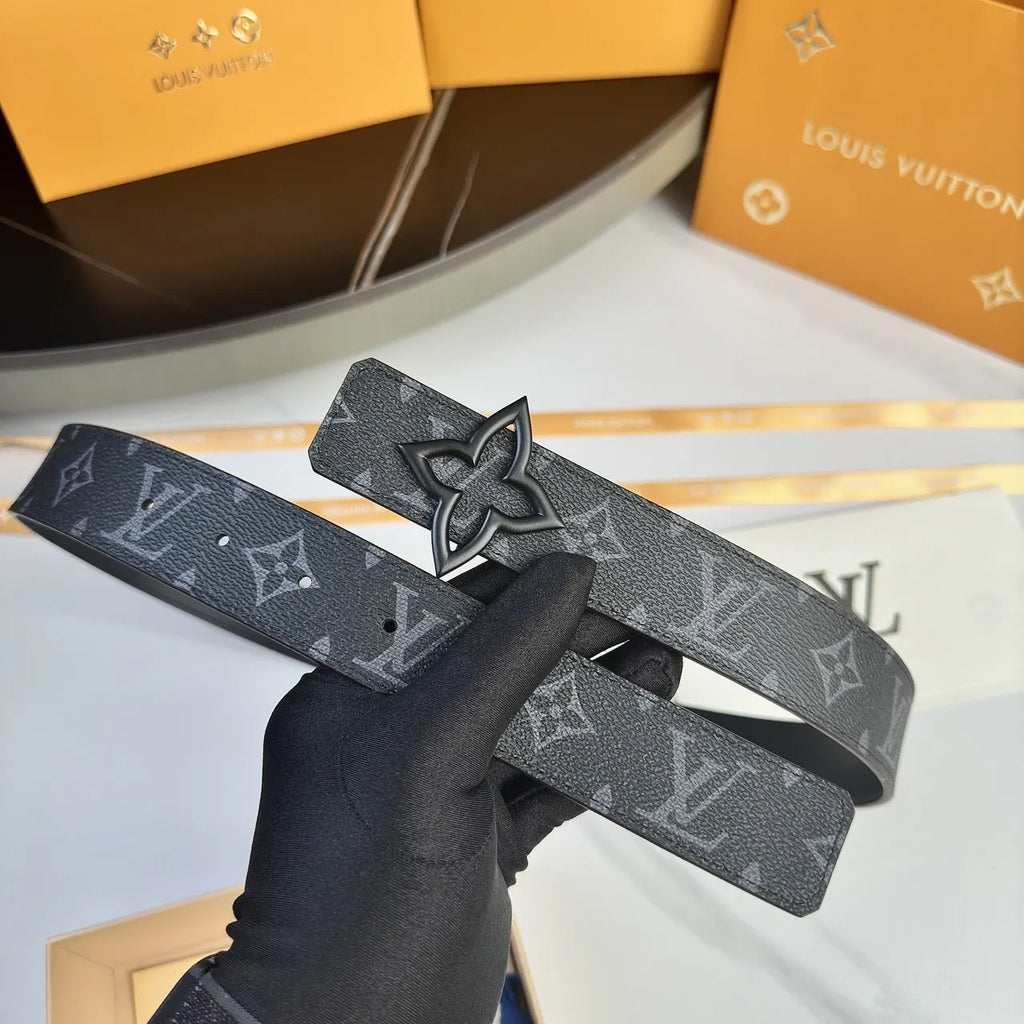 black Louis Vuitton Flower Belt - Hình 2