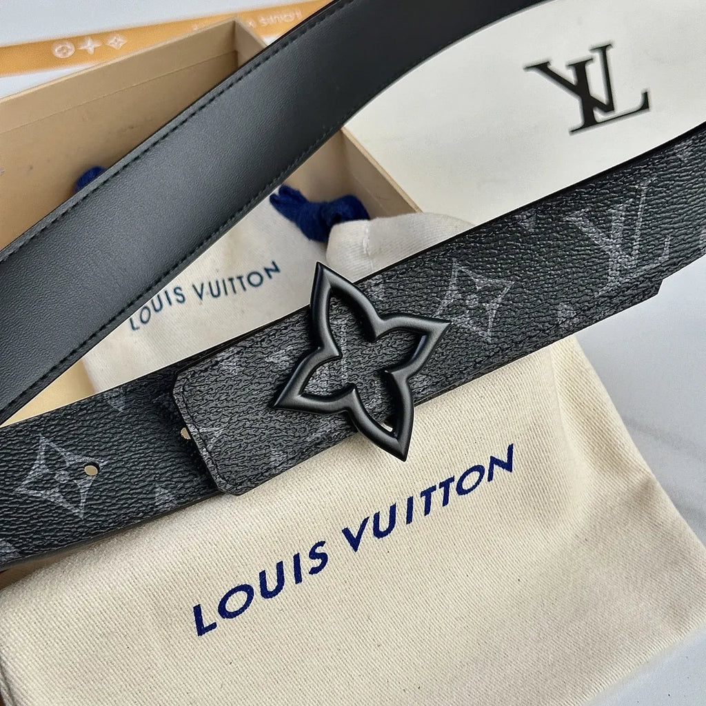 black Louis Vuitton Flower Belt - Hình 3