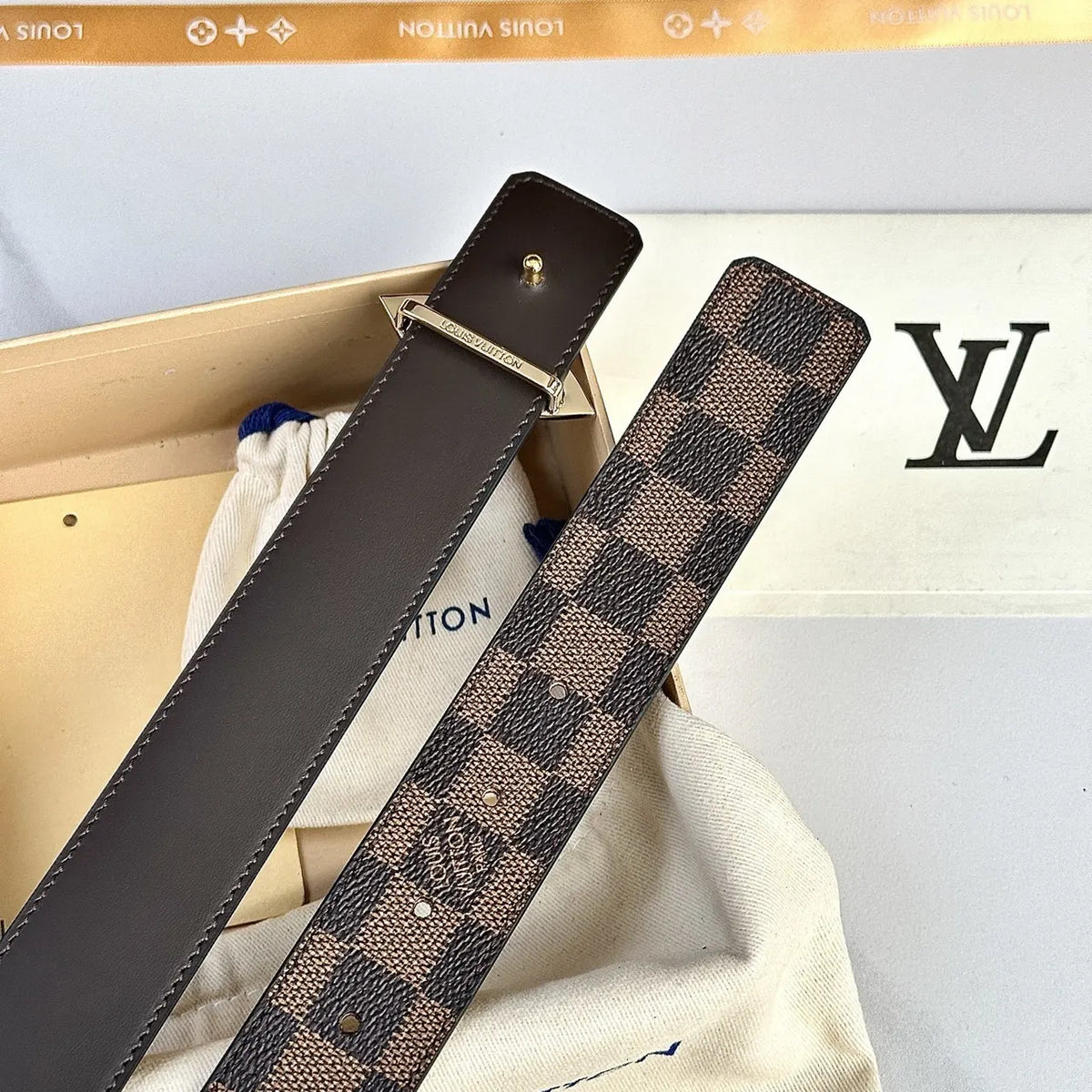 Louis Vuitton Damier Azur Belt gold - Hình 6