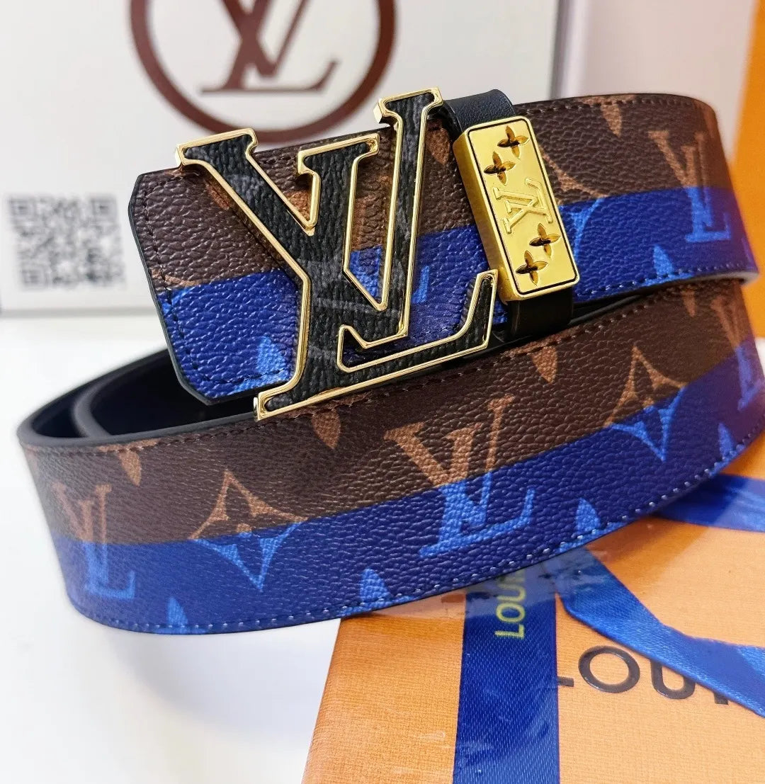 gold Louis Vuitton Blue Monogram Belt