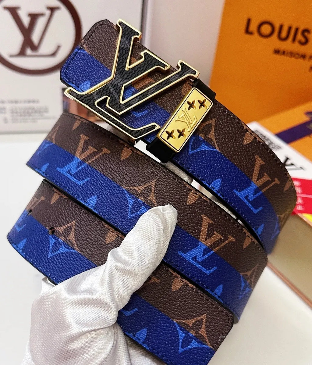 gold Louis Vuitton Blue Monogram Belt - Hình 2