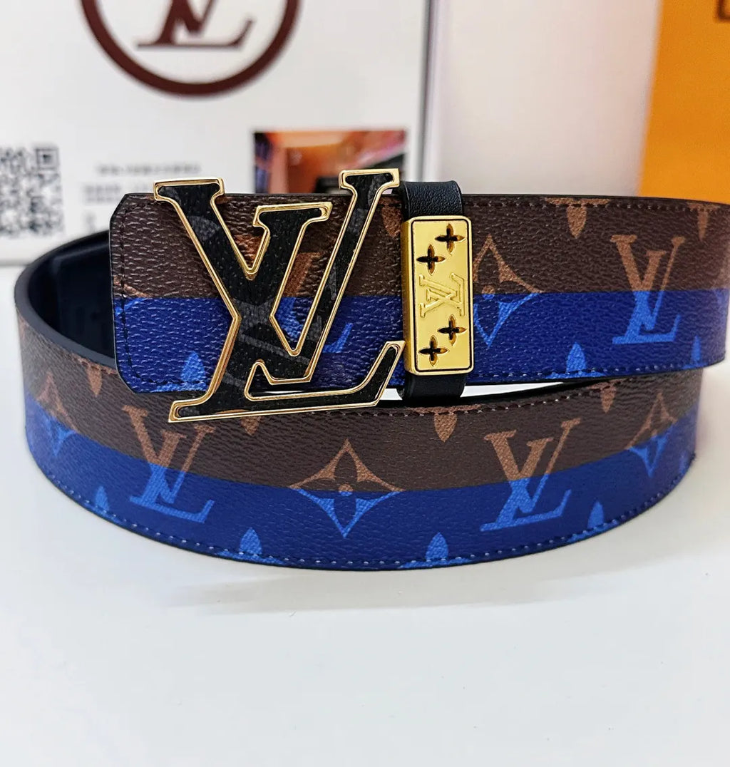 gold Louis Vuitton Blue Monogram Belt - Hình 3