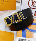 black gold Louis Vuitton Embossed Leather Belt