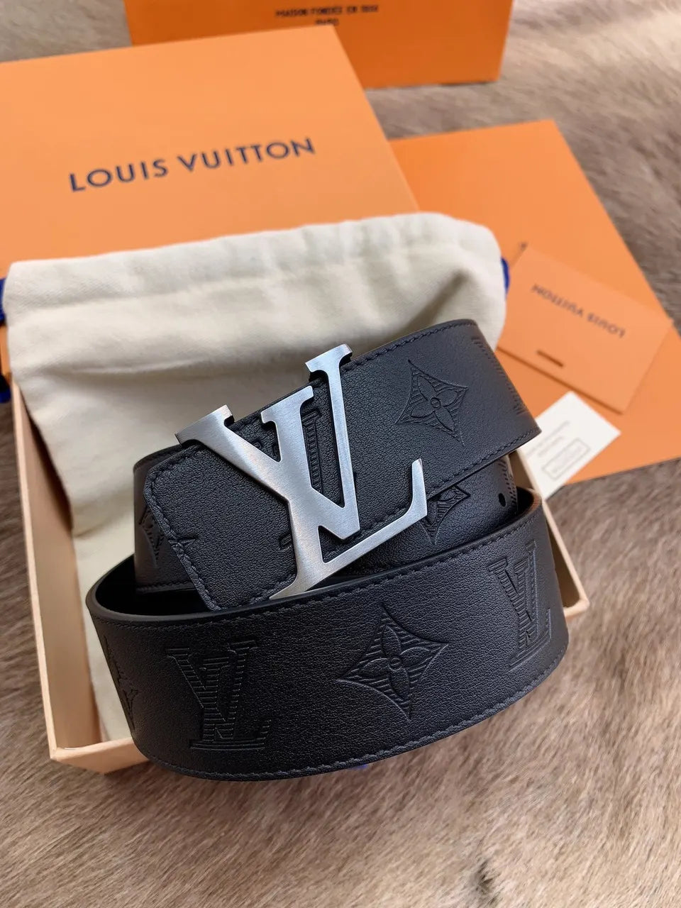 Louis Vuitton Embossed Belt black leather