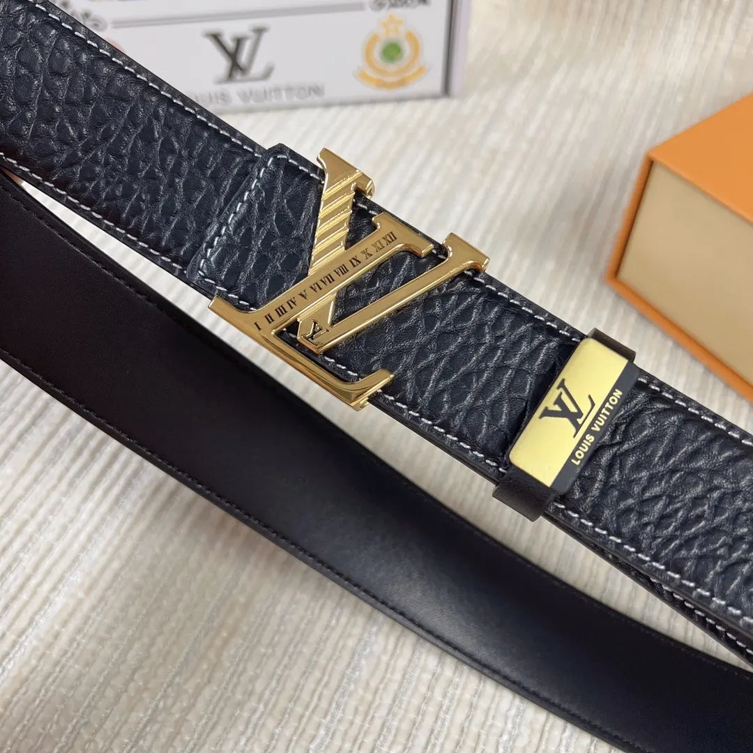 LV Black Textured Leather Belt
