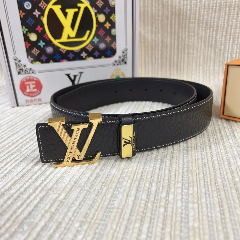 LV Black Textured Leather Belt - Hình 2