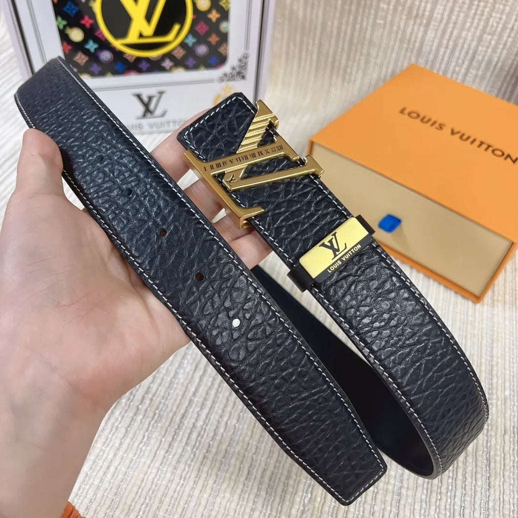 LV Black Textured Leather Belt - Hình 4