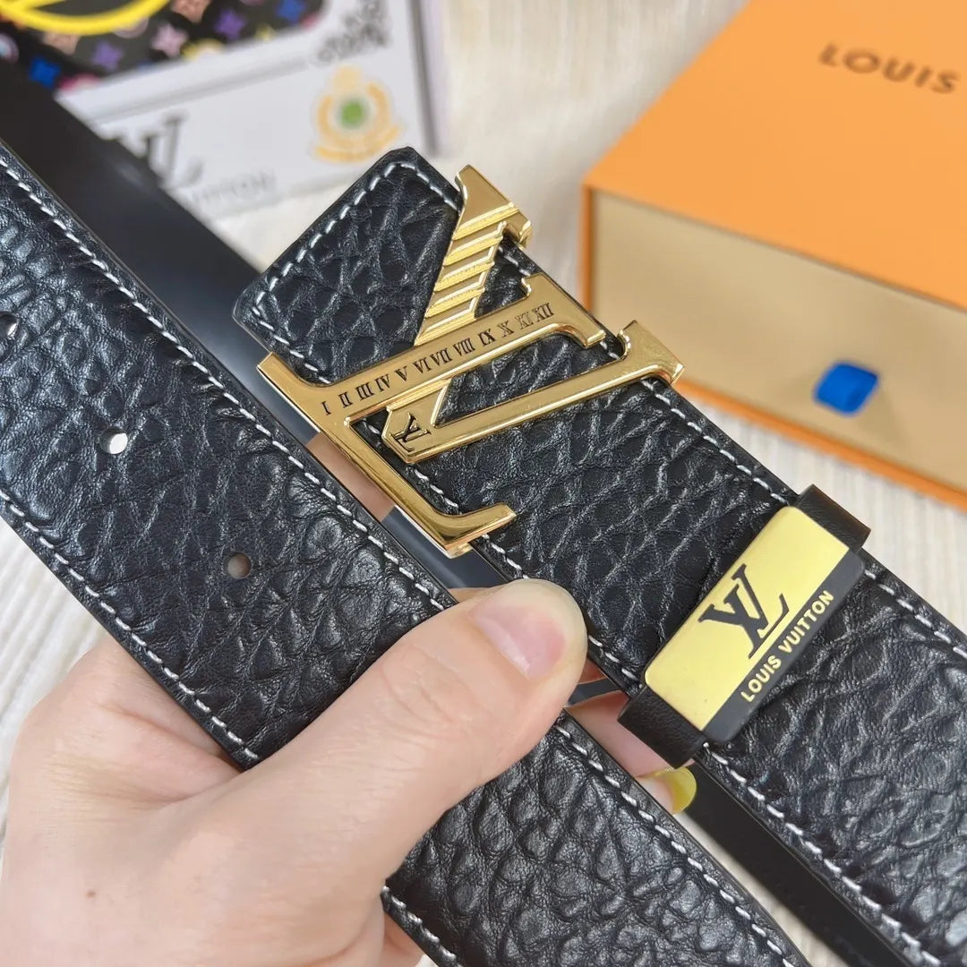 LV Black Textured Leather Belt - Hình 5