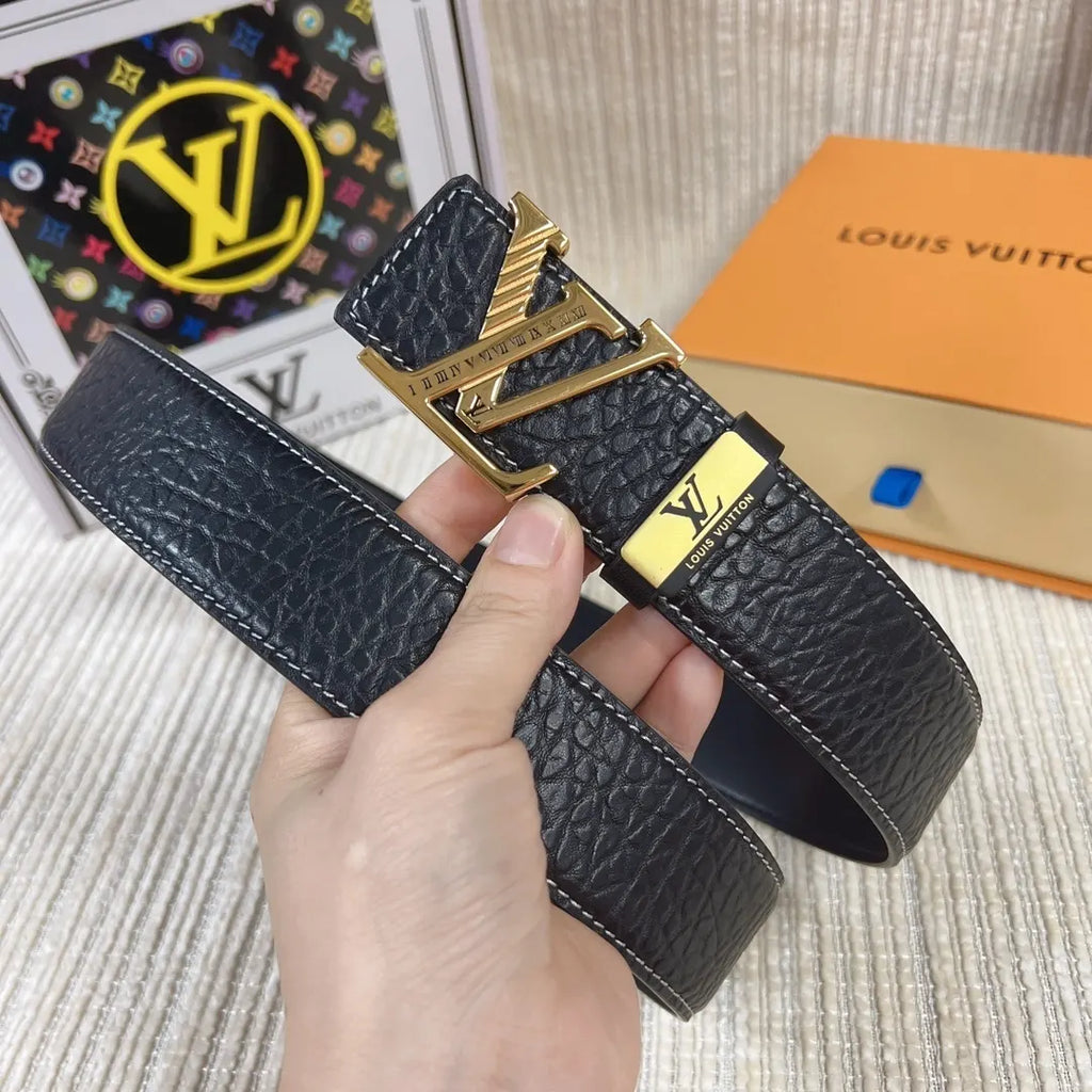 LV Black Textured Leather Belt - Hình 6