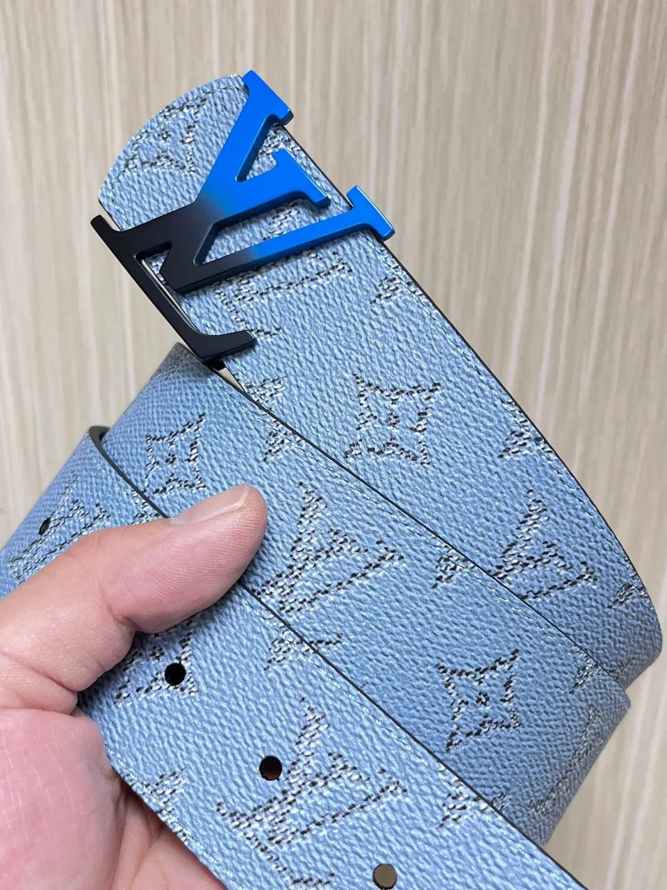 coated Louis Vuitton Blue Monogram Belt - Hình 5