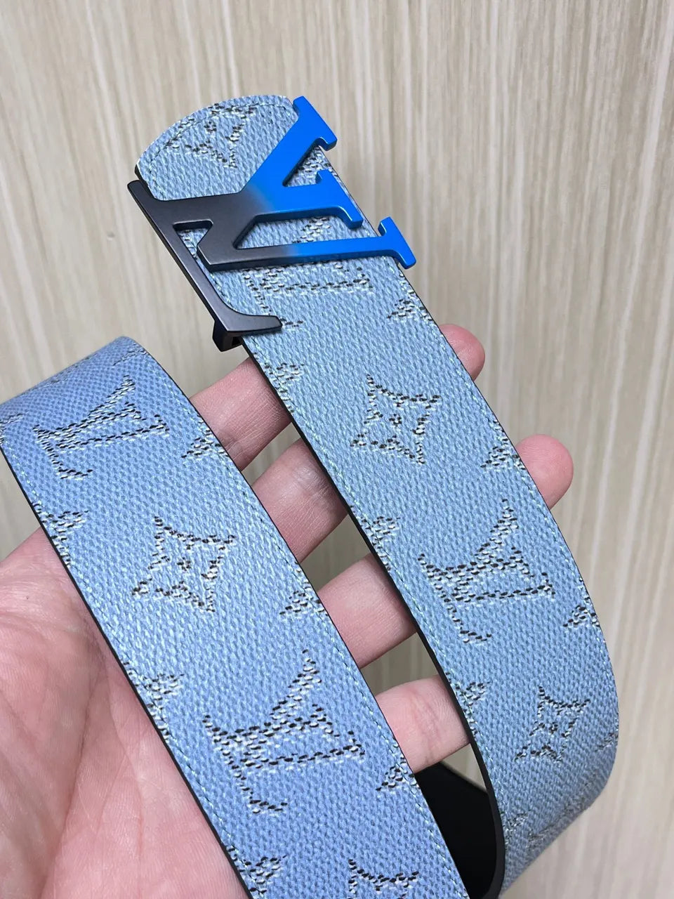 coated Louis Vuitton Blue Monogram Belt - Hình 6
