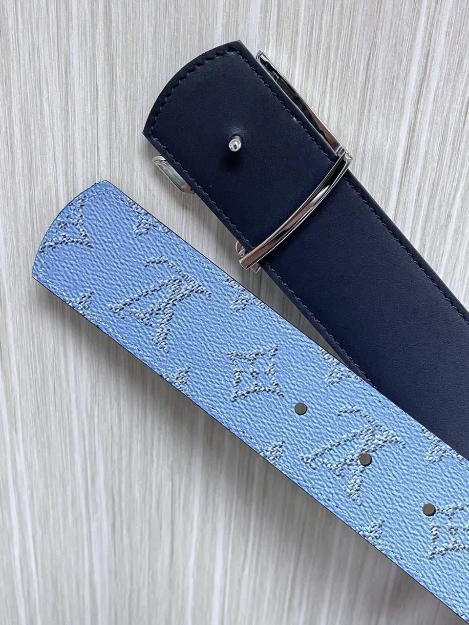 lv Louis Vuitton Blue Monogram Belt - Hình 3