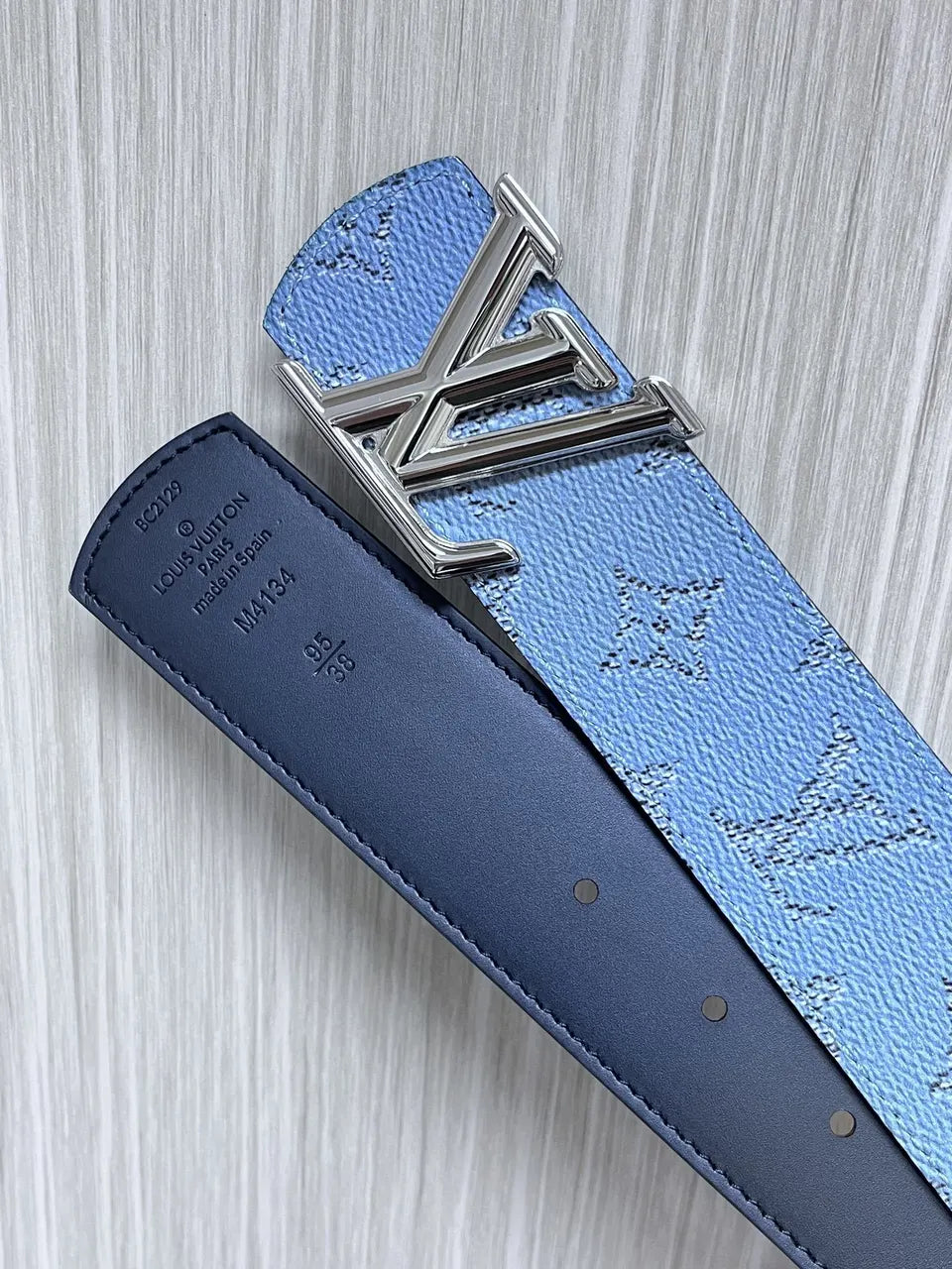 lv Louis Vuitton Blue Monogram Belt - Hình 4