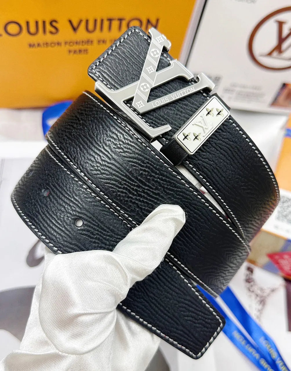 Louis Vuitton Black Leather Belt lv - Hình 2