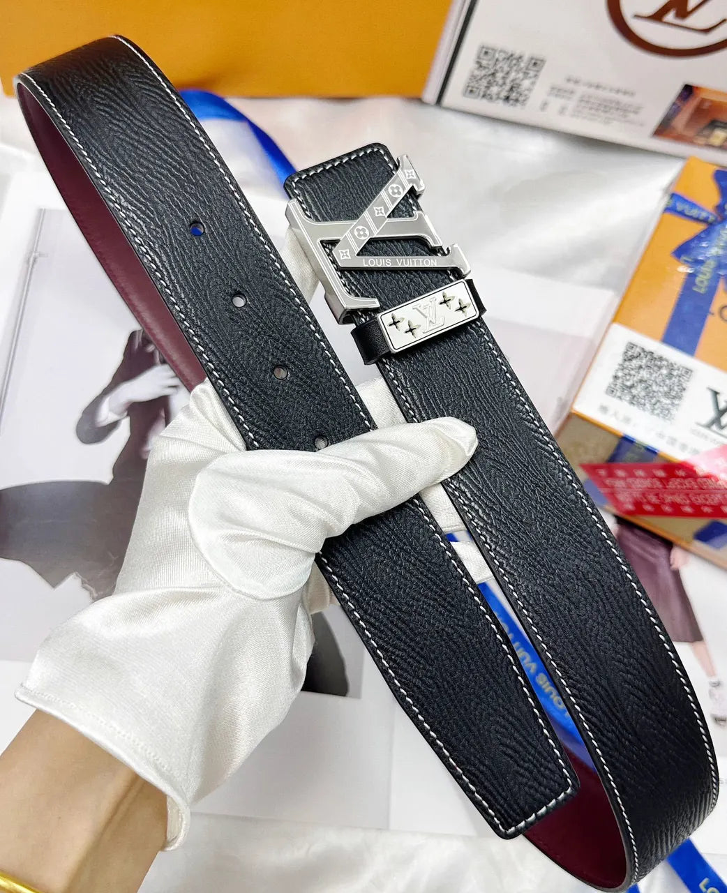 Louis Vuitton Black Leather Belt lv - Hình 4