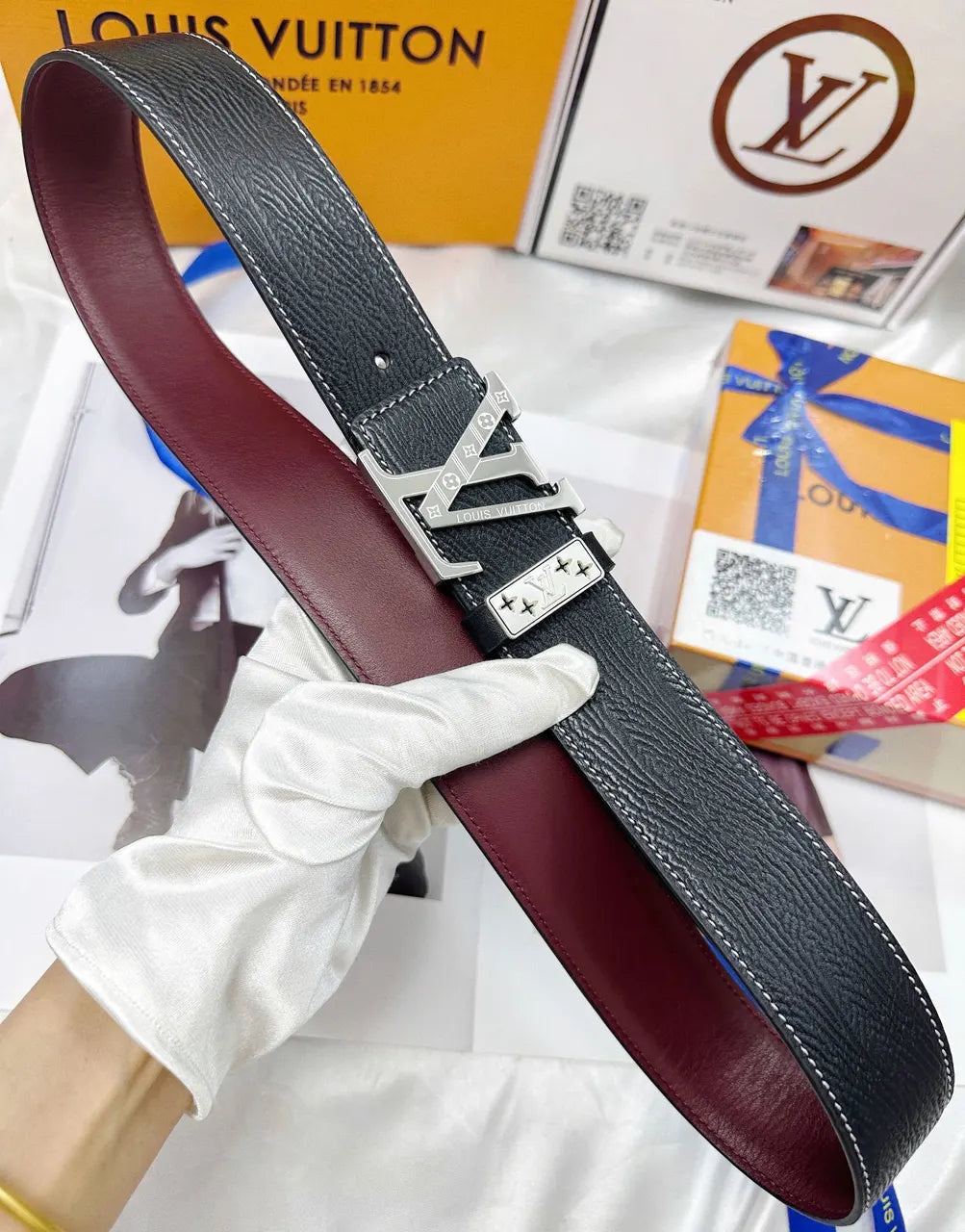 Louis Vuitton Black Leather Belt lv - Hình 7