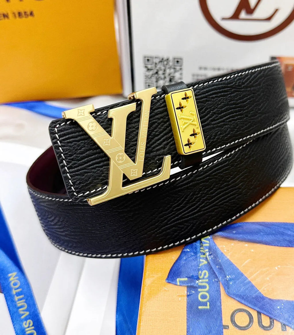 black Louis Vuitton Gold LV Belt