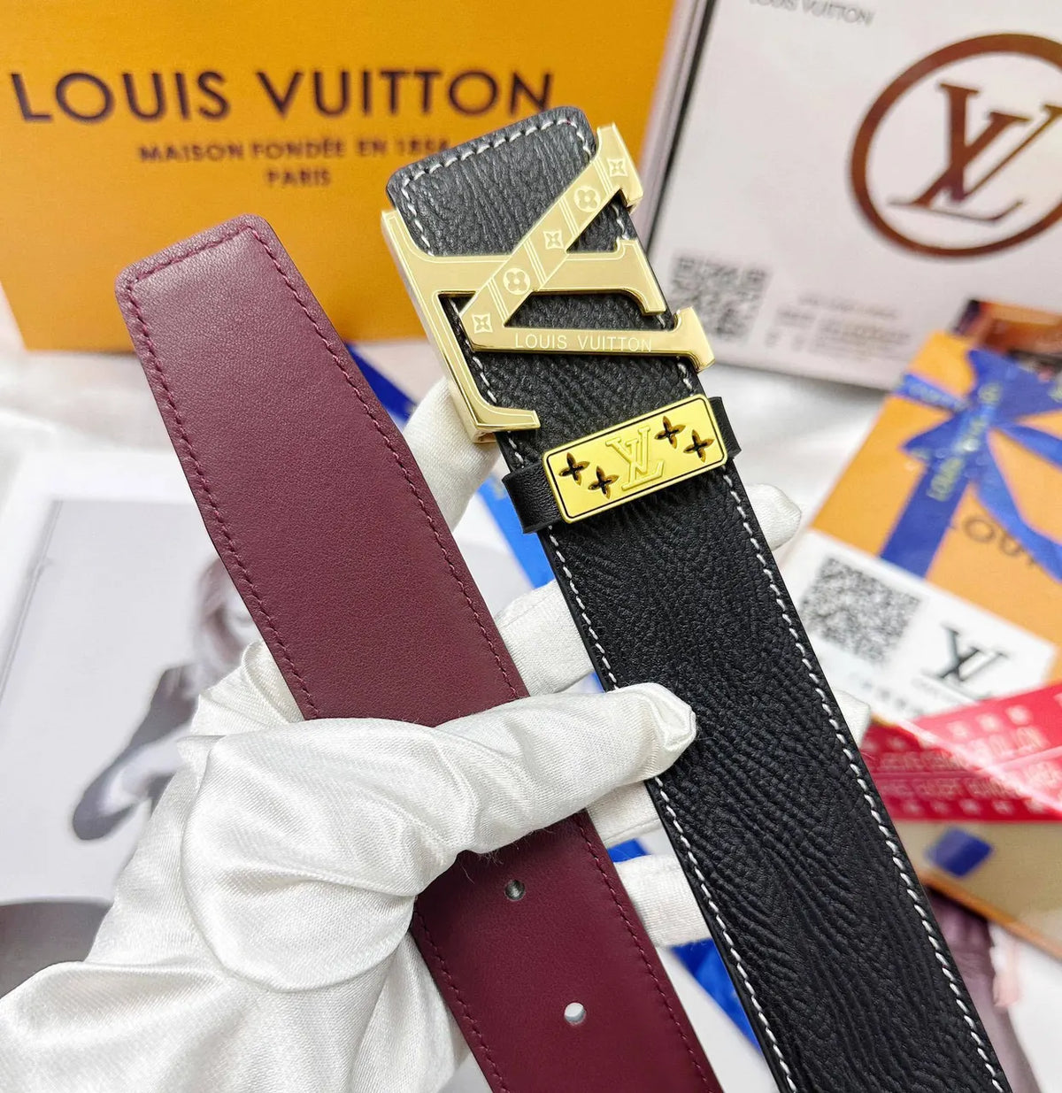 black Louis Vuitton Gold LV Belt - Hình 8