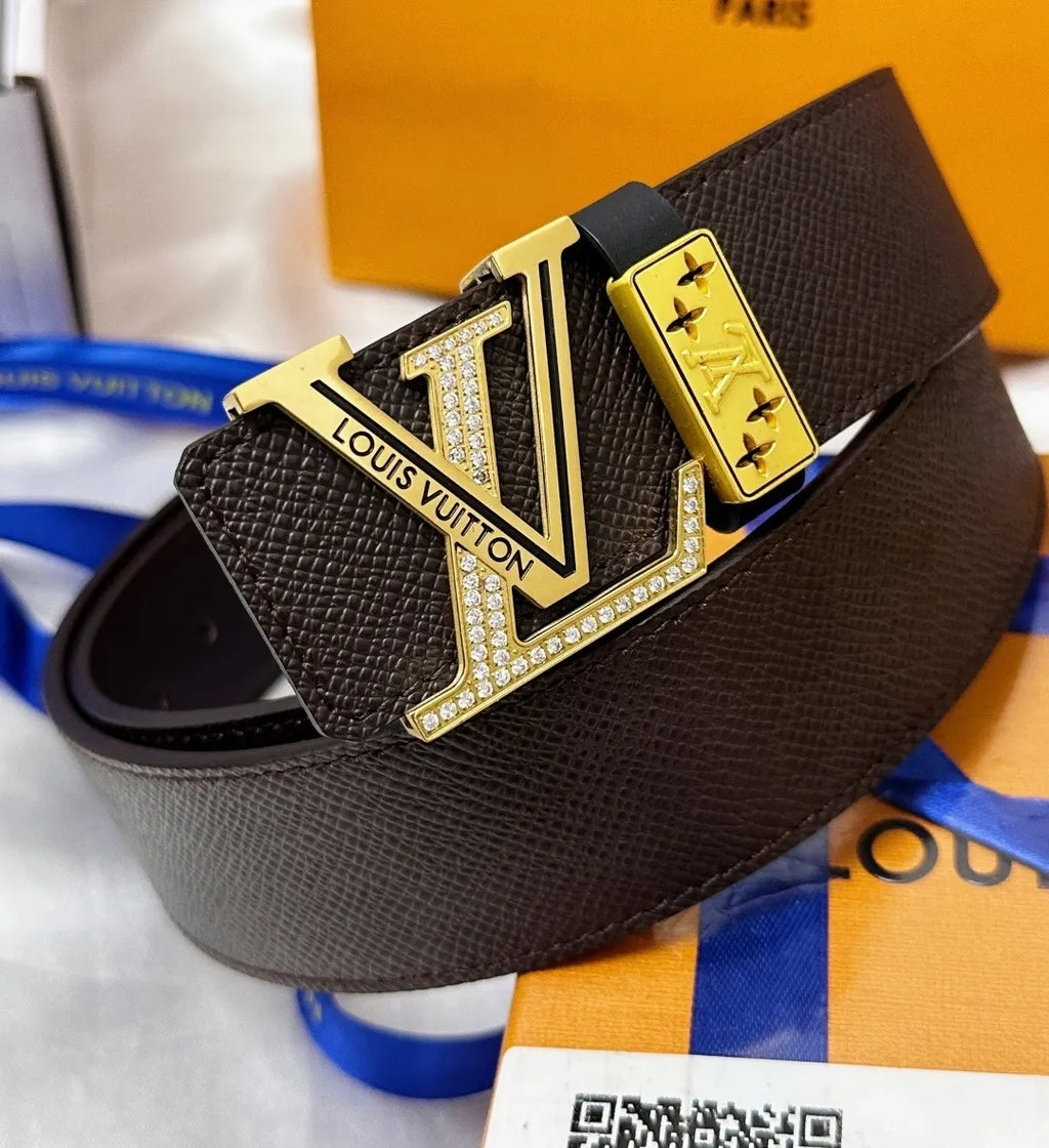 crystal Louis Vuitton Brown Leather Belt