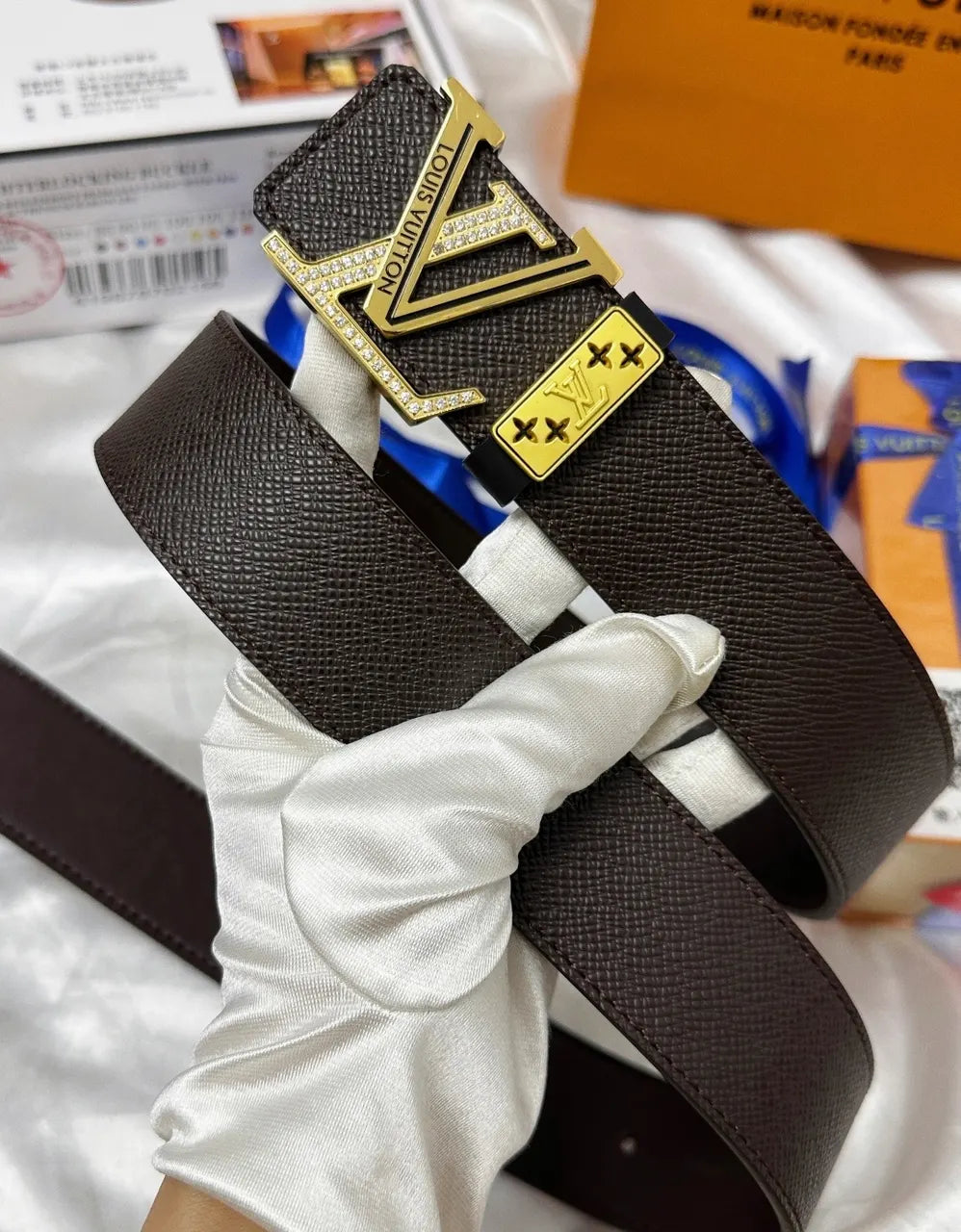 crystal Louis Vuitton Brown Leather Belt - Hình 3