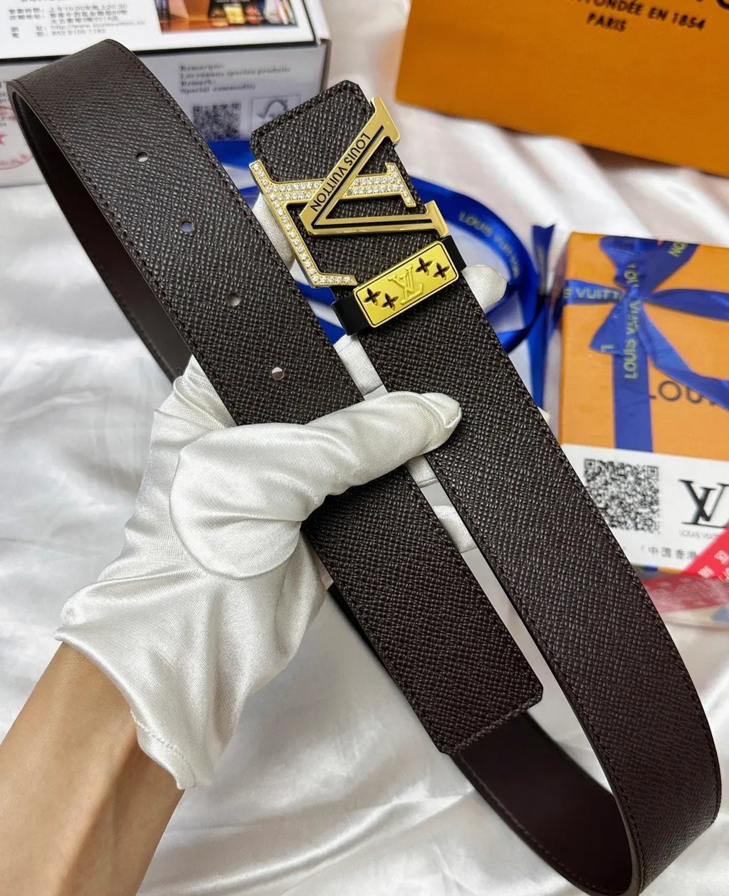 crystal Louis Vuitton Brown Leather Belt - Hình 4
