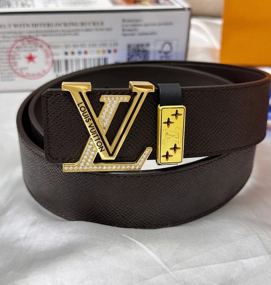 crystal Louis Vuitton Brown Leather Belt - Hình 5