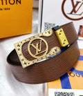 Louis Vuitton Brown Leather Gold LV Buckle Belt