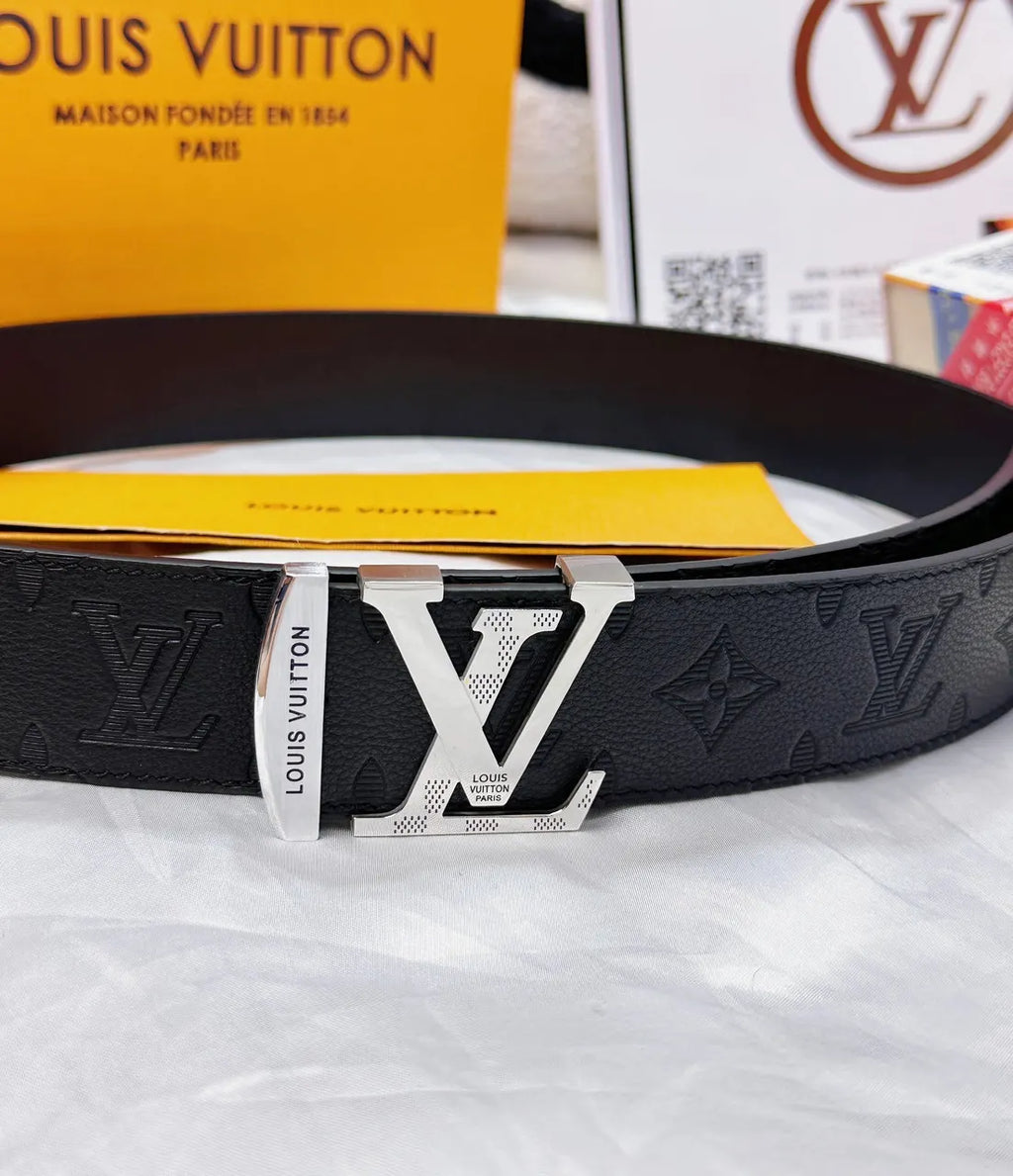 LV Initiales Black Embossed Leather Belt - Hình 8