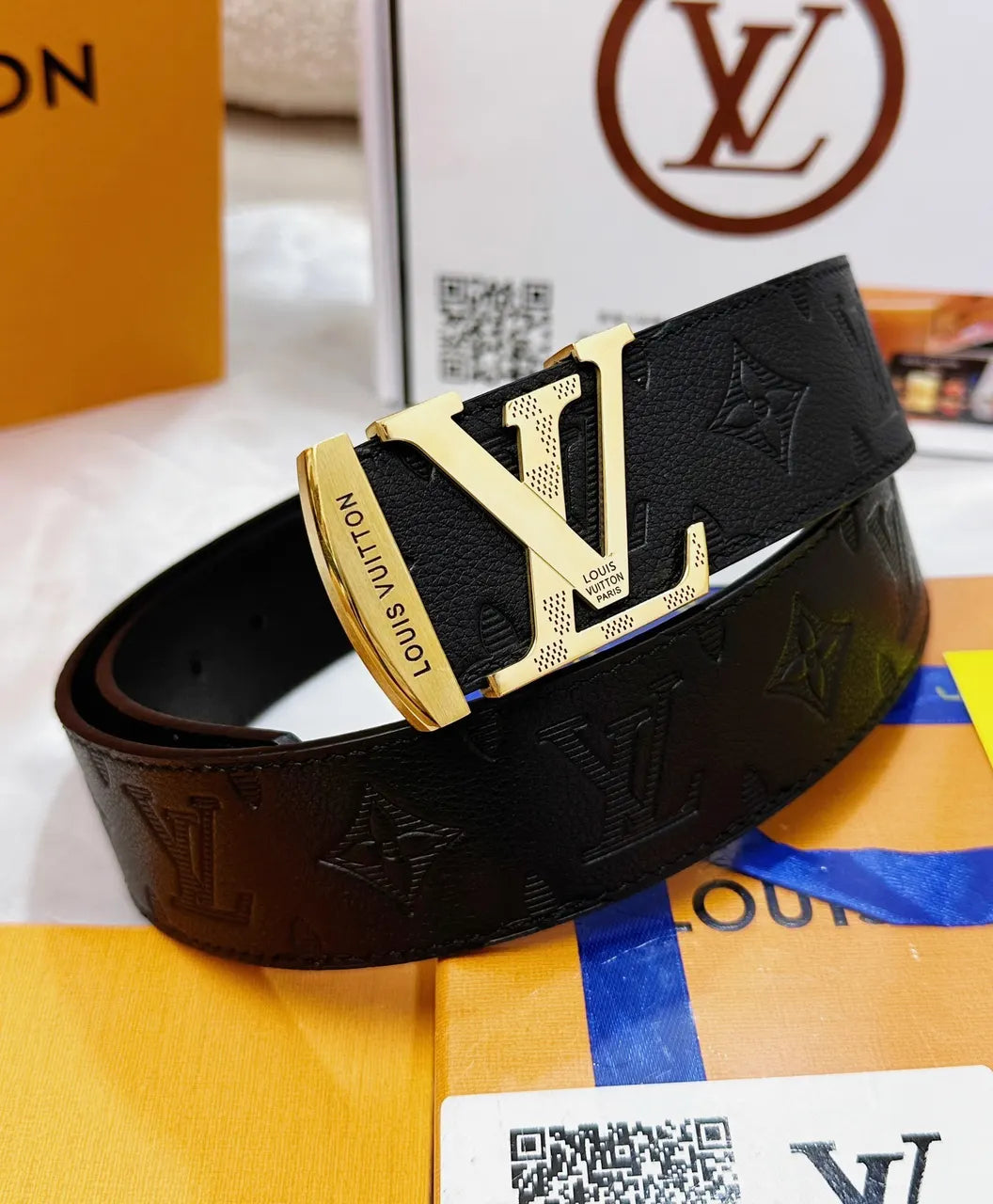 black Louis Vuitton Embossed Monogram Belt