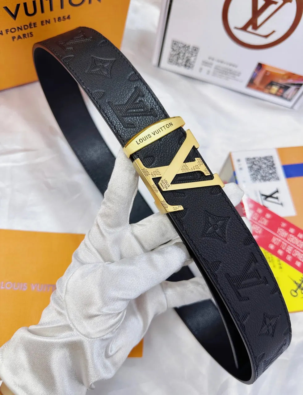 black Louis Vuitton Embossed Monogram Belt - Hình 3