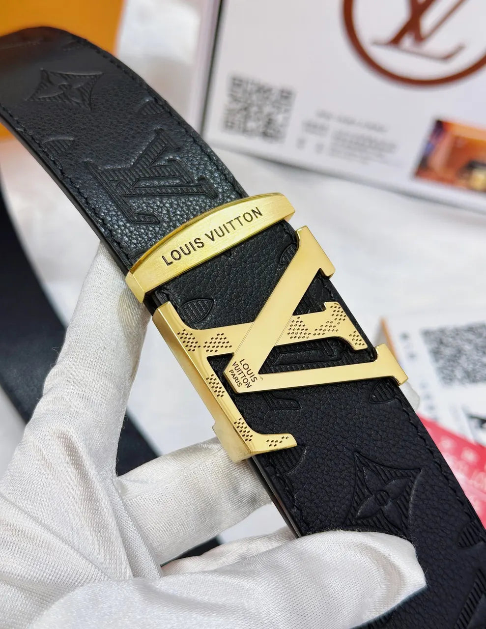 black Louis Vuitton Embossed Monogram Belt - Hình 6