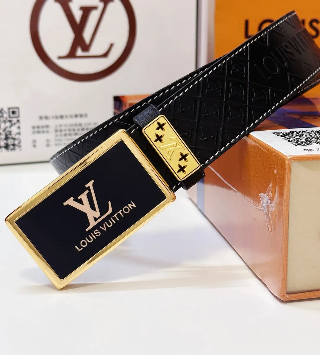 rectangle Louis Vuitton Black Embossed Belt - Hình 3