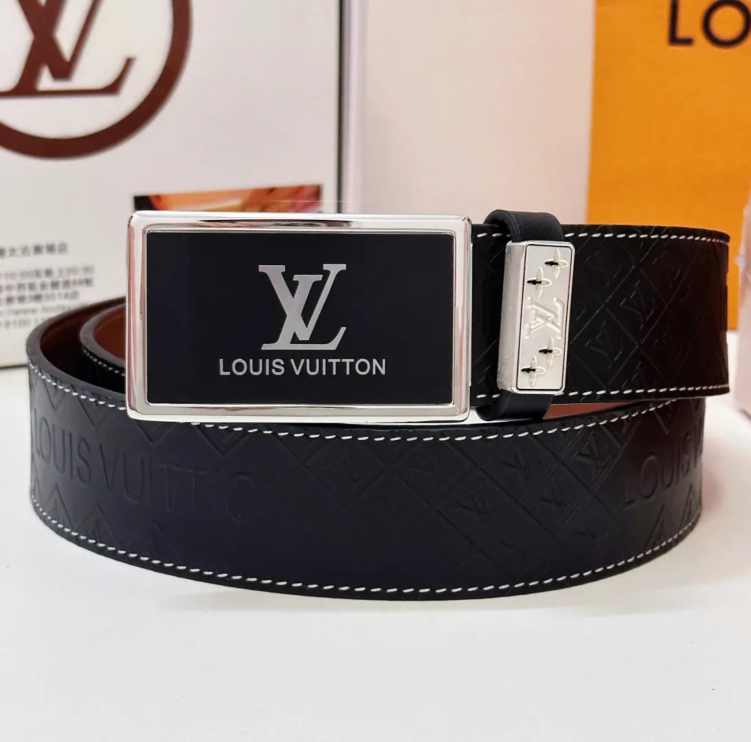black silver Louis Vuitton Embossed Belt - Hình 3