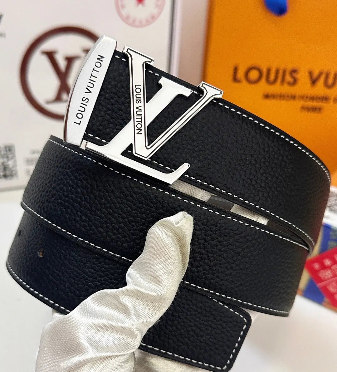 Louis Vuitton Black Leather Stitch Belt - Hình 3