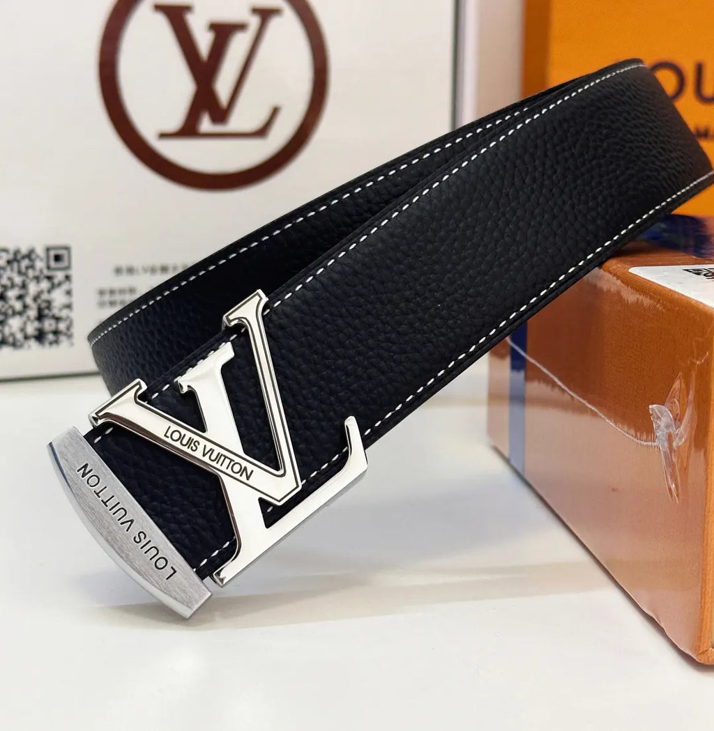 Louis Vuitton Black Leather Stitch Belt - Hình 4