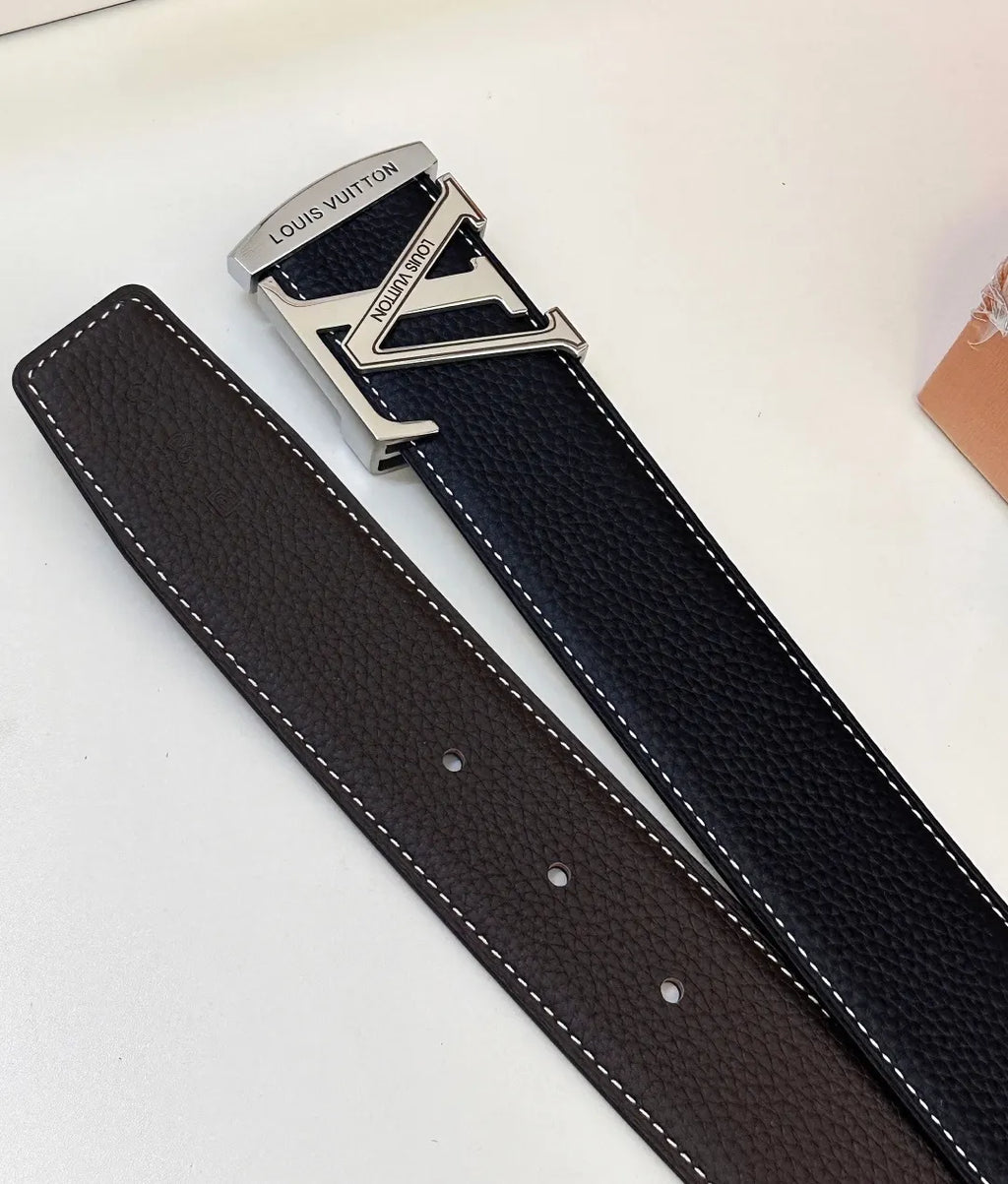 Louis Vuitton Black Leather Stitch Belt - Hình 5