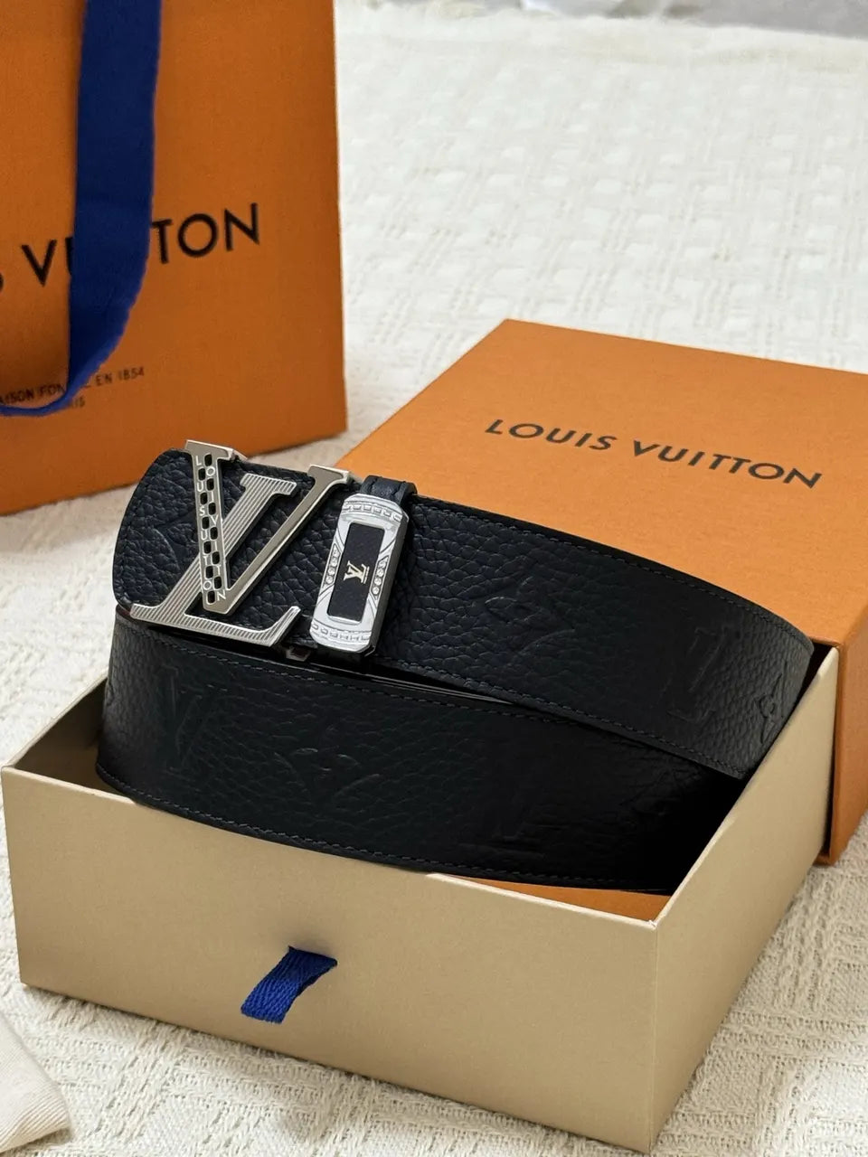 LV Black Leather Logo Belt