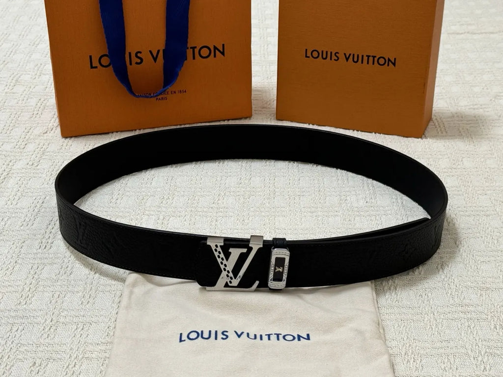 LV Black Leather Logo Belt - Hình 8