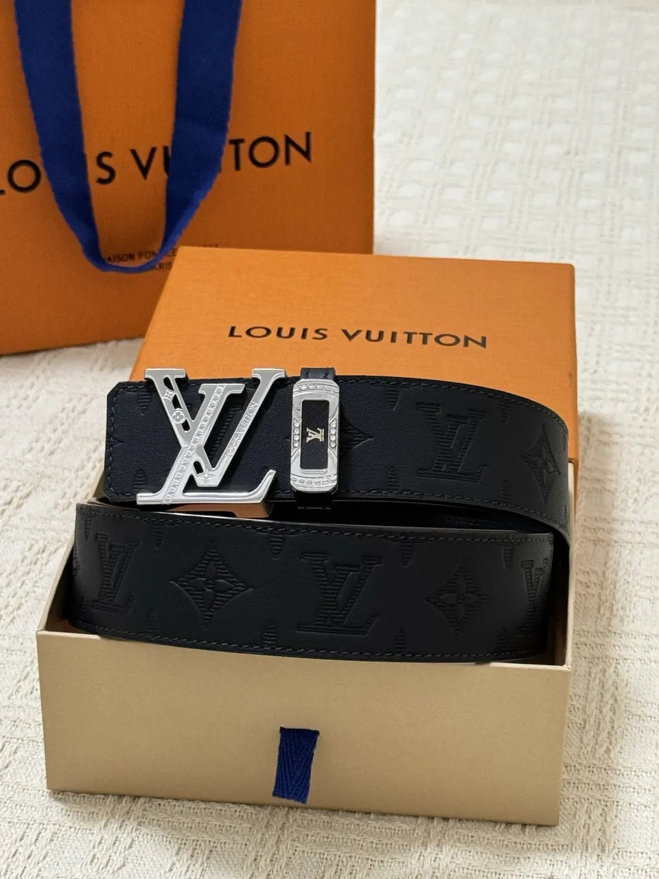 Louis Vuitton Embossed Silver Belt