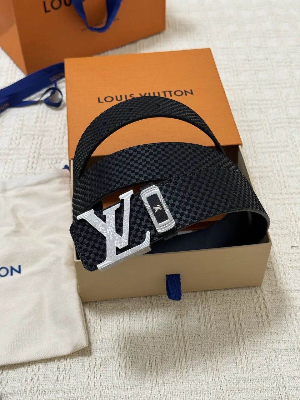 silver Louis Vuitton Black Damier Belt - Hình 2