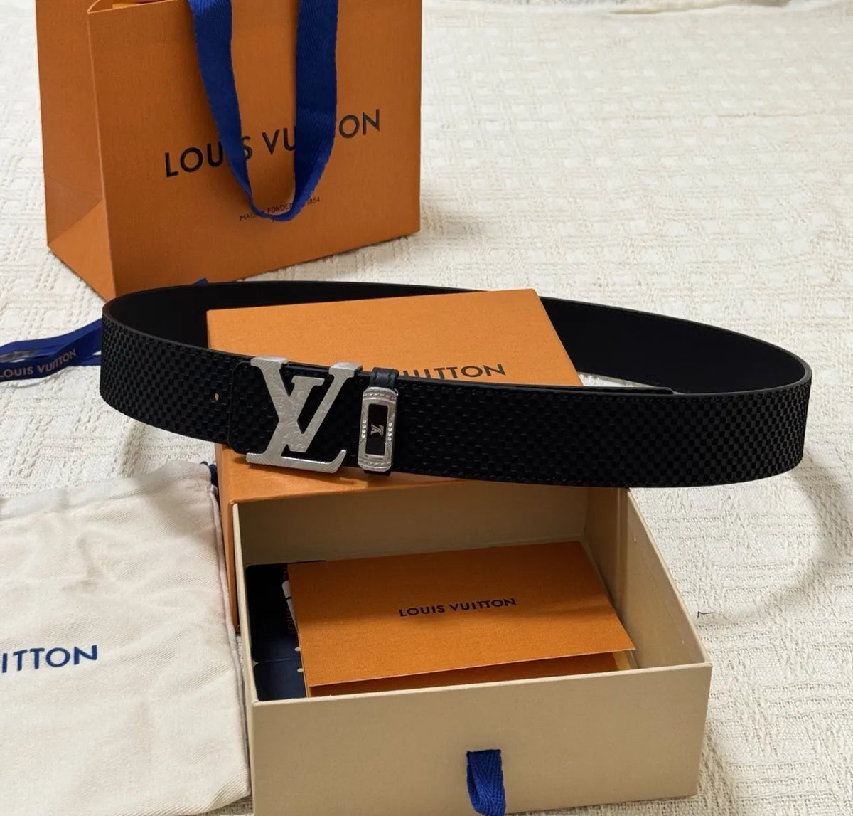 silver Louis Vuitton Black Damier Belt - Hình 7