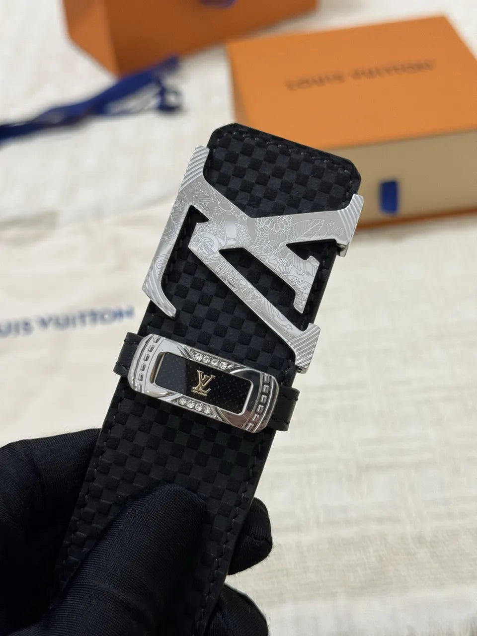 silver Louis Vuitton Black Damier Belt - Hình 8