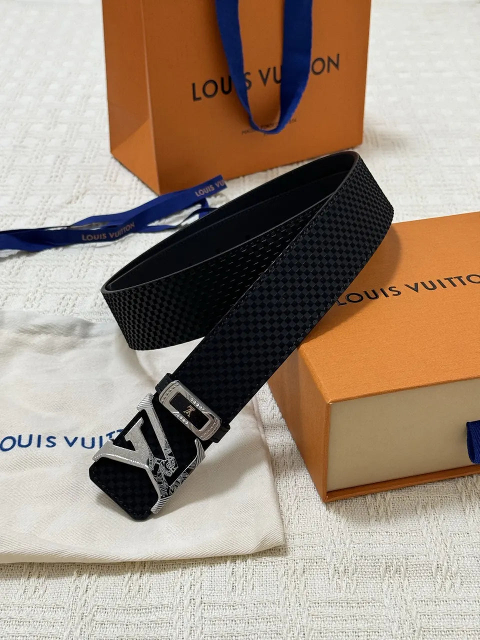 silver Louis Vuitton Black Damier Belt - Hình 9