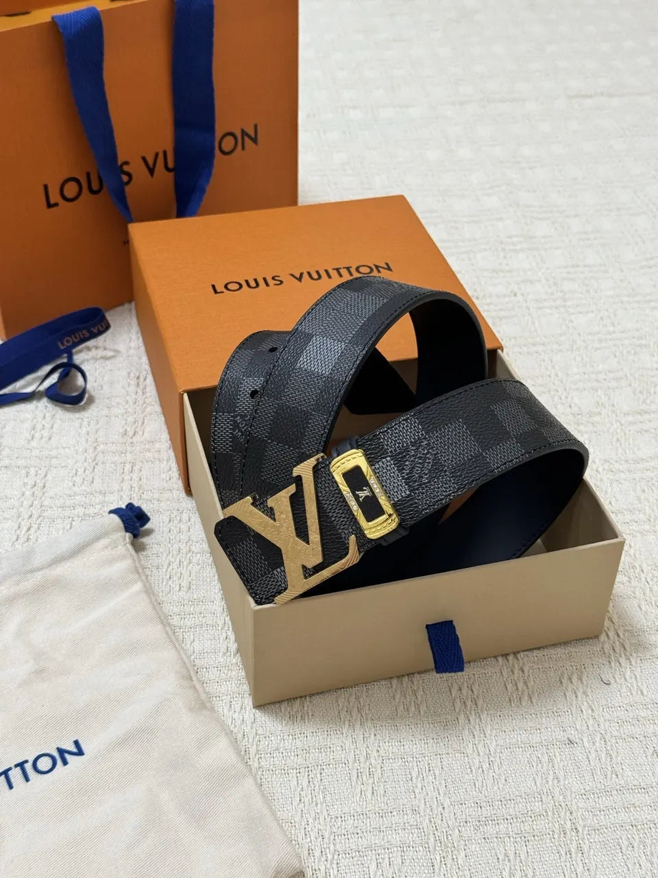 Louis Vuitton Damier Infini Black Belt Gold Buckle - Hình 2