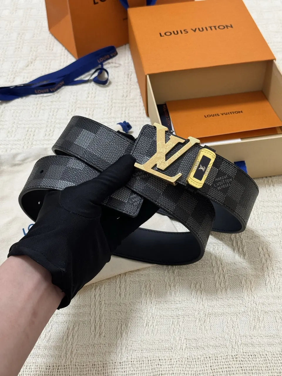 Louis Vuitton Damier Infini Black Belt Gold Buckle - Hình 3
