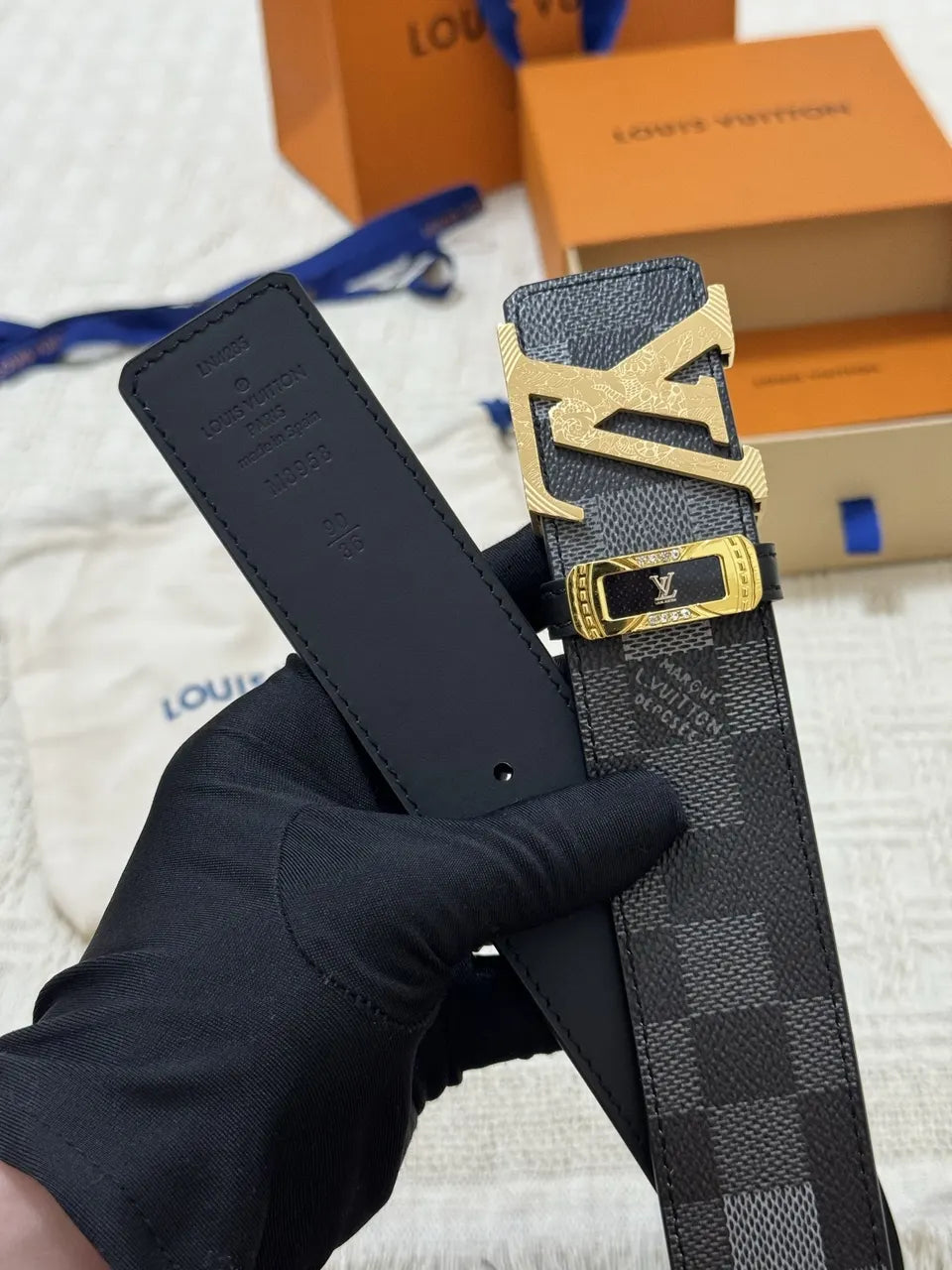 Louis Vuitton Damier Infini Black Belt Gold Buckle - Hình 4
