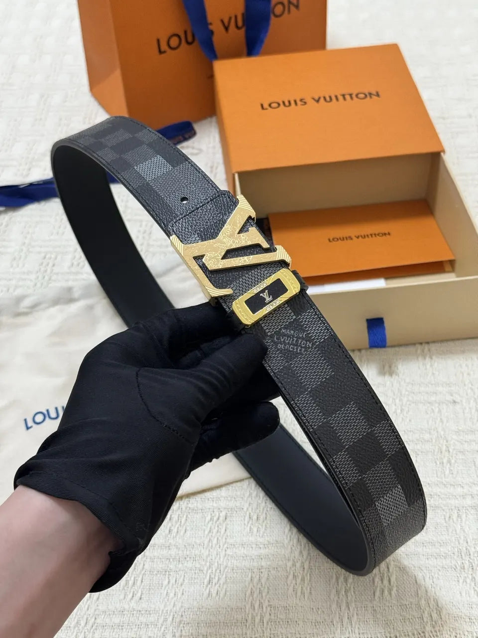 Louis Vuitton Damier Infini Black Belt Gold Buckle - Hình 5