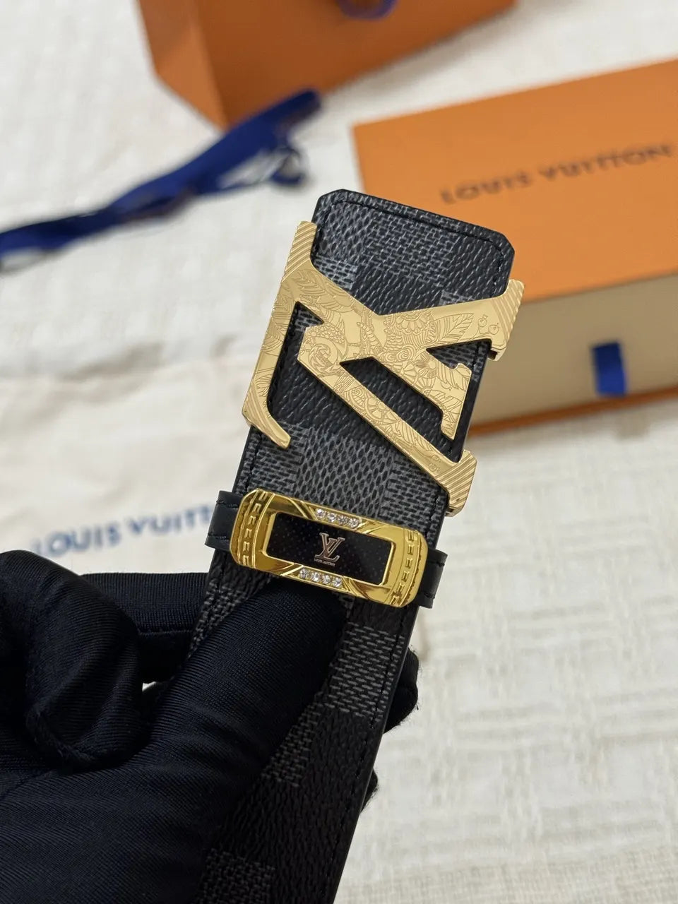 Louis Vuitton Damier Infini Black Belt Gold Buckle - Hình 7